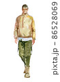 Figures of young people in casual clothes. They go to the viewer. Full-length. Watercolor illustration 86528069