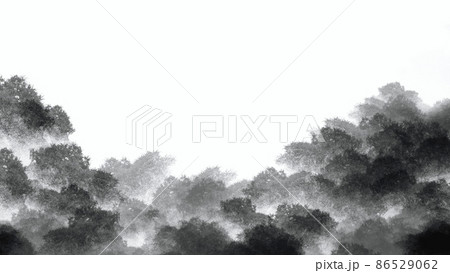水墨画風の里山の風景のようなシンプル背景素材 86529062