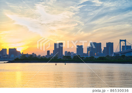 【東京都】4月・東京ベイエリアの都市風景とレインボーブリッジ 【東京都】4月・東京ベイエリアの都市風景とレインボーブリッジ 86530036