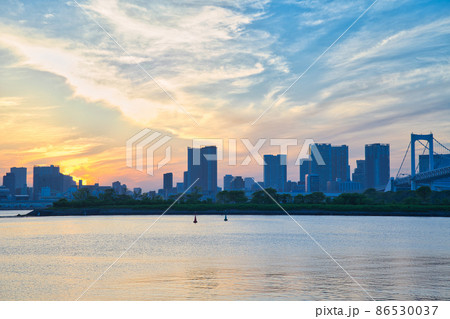【東京都】4月・東京ベイエリアの都市風景とレインボーブリッジ 【東京都】4月・東京ベイエリアの都市風景とレインボーブリッジ 86530037
