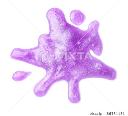 Splash of violet slime isolated on white, top view. Antistress toy 86531181