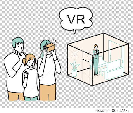 一個年輕的家庭在 VR 中進行預覽 一個年輕的家庭在 VR 中進行預覽 86532282