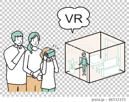 一個年輕的家庭在 VR 中進行預覽 86532372