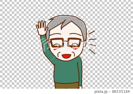 (上身正面)一位老人微笑著奔跑舉手 (上身正面)一位老人微笑著奔跑舉手 86535184