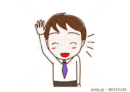 (上半身正面)笑顔で手を挙げて立候補する男性 (上半身正面)笑顔で手を挙げて立候補する男性 86535185