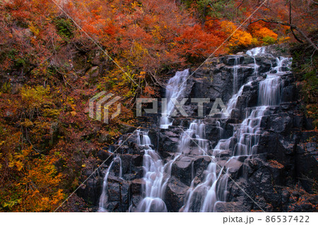 秋の立又渓谷 紅葉の二の滝 秋田県北秋田市 秋の立又渓谷 紅葉の二の滝 秋田県北秋田市 86537422