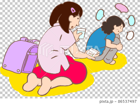 ヤングケアラー 独語する統合失調症の母親に内服をすすめる小学生の女の子のイラスト ヤングケアラー 独語する統合失調症の母親に内服をすすめる小学生の女の子のイラスト 86537497