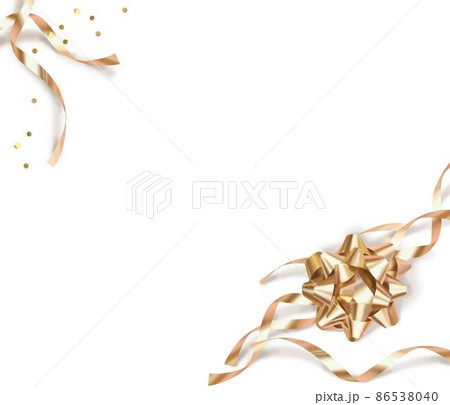 手描きのオシャレで豪華なプラチナゴールドリボンのフレームイラスト素材 86538040