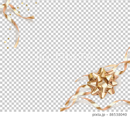 手描きのオシャレで豪華なプラチナゴールドリボンのフレームイラスト素材 86538040