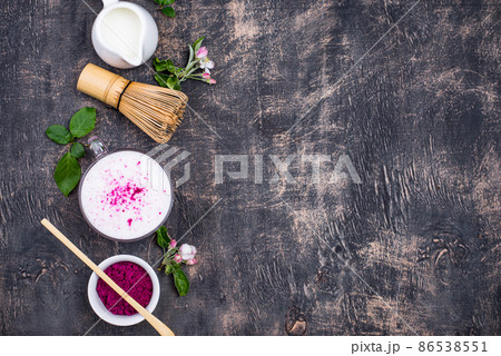 Pink matcha latte with milk Pink matcha latte with milk 86538551