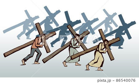 Men carry the cross. Vector drawing Men carry the cross. Vector drawing 86540076