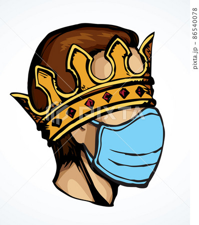 Man in medical mask and crown. Vector drawing 86540078
