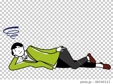 イラスト素材：横になってやる気をなくしているビジネスパーソン 86540121
