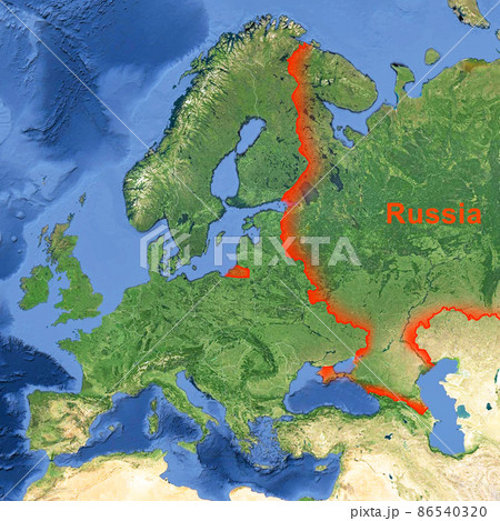 Russia border on Europe map in global satellite photo 86540320