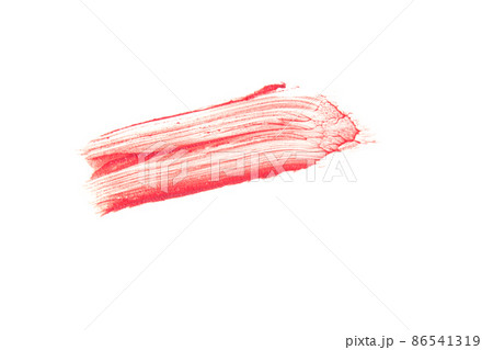Textured lipstick smear. The pink color is highlighted on an isolated white background. An element for beauty cosmetic design. High quality photo 86541319