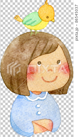 一個女孩頭上有一隻小鳥的插圖 一個女孩頭上有一隻小鳥的插圖 86545037