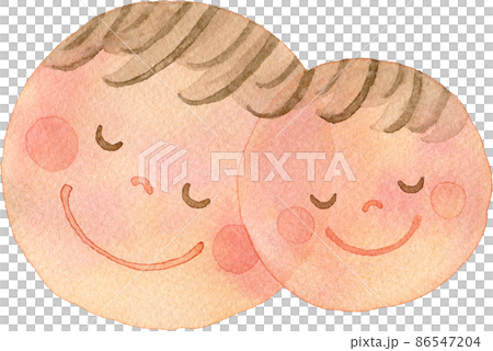寄り添う親子の顔のイラストのイラスト素材