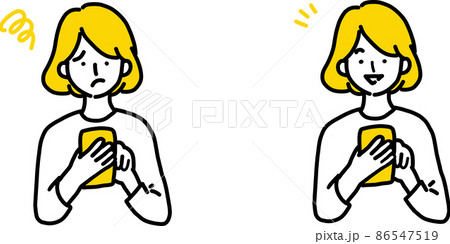 スマホを使う女性の困った顔とわかった顔 スマホを使う女性の困った顔とわかった顔 86547519