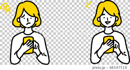 スマホを使う女性の困った顔とわかった顔 スマホを使う女性の困った顔とわかった顔 86547519