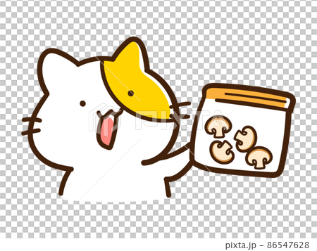 一隻可愛的貓的手寫風格插圖,它把蘑菇放在冷凍包裡 一隻可愛的貓的手寫風格插圖,它把蘑菇放在冷凍包裡 86547628