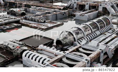 Space military base with innovative construction technology background. Sci-fi and industrial concept. 3D illustration rendering Space military base with innovative construction technology background. Sci-fi and industrial concept. 3D illustration rendering 86547922