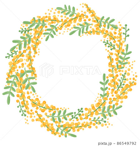 ナチュラルでおしゃれなミモザのリースのイラスト素材