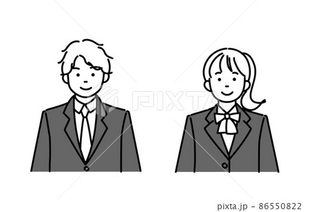 正面を向いている男子学生と女子学生のモノクロイラストセット 86550822