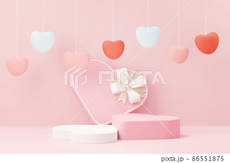 3d render minimal sweet scene with display podium for mock up and product brand presentation. Pink Pedestal stand for Valentine's Day's theme. Cute lovely heart background. Love day's design style. 3d render minimal sweet scene with display podium for mock up and product brand presentation. Pink Pedestal stand for Valentine's Day's theme. Cute lovely heart background. Love day's design style. 86551875