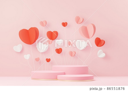 3d render minimal sweet scene with display podium for mock up and product brand presentation. Pink Pedestal stand for Valentine's Day's theme. Cute lovely heart background. Love day's design style. 86551876