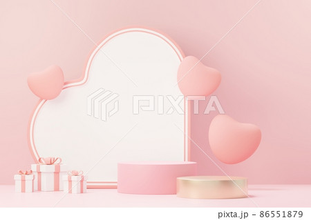 3d render minimal sweet scene with display podium for mock up and product brand presentation. Pink Pedestal stand for Valentine's Day's theme. Cute lovely heart background. Love day's design style. 86551879