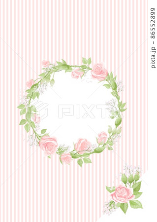 Cream pink rose frame in the shape of circle, hand draw vector poscard template 86552899
