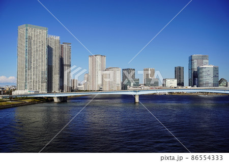 東京臨海副都心　晴海大橋と豊洲の風景 86554333