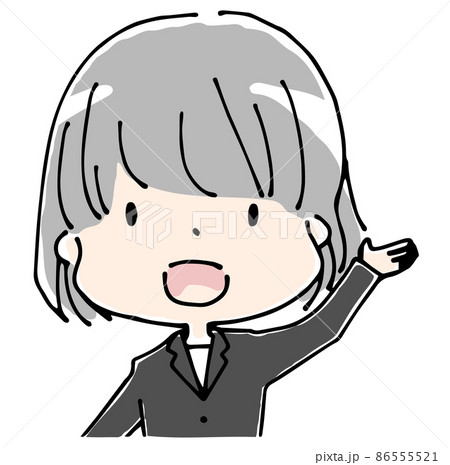 笑顔で手をあげる女性の上半身 86555521