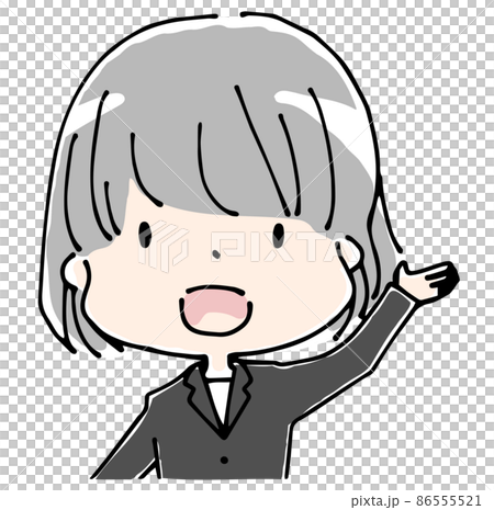 笑顔で手をあげる女性の上半身 86555521