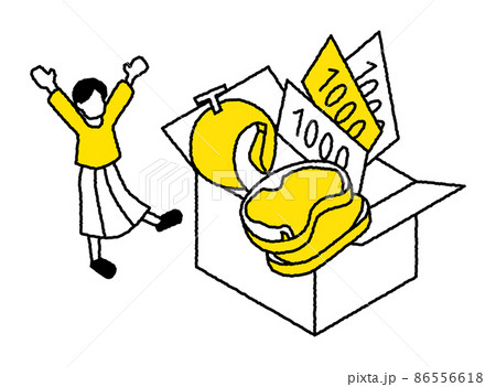 商品を見て喜ぶ人のアイソメトリック図 86556618