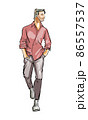 Figures of young people in casual clothes. They go to the viewer. Full-length. Watercolor illustration 86557537