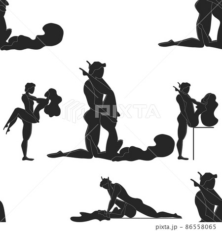 Kama Sutra seamless pattern design poster fabric. Kamasutra sketchy poses for making love. Set. Standing positions 86558065