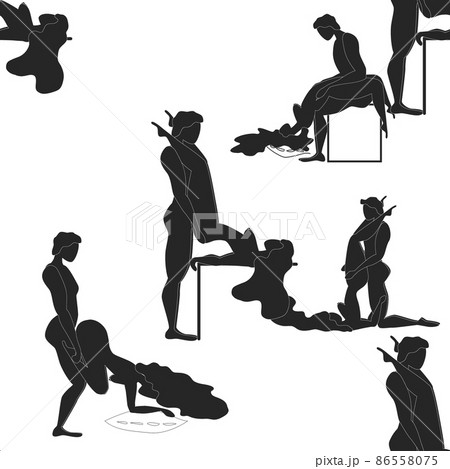 Kama Sutra seamless pattern design poster fabric. Kamasutra sketchy poses for making love. Set. Standing positions 86558075