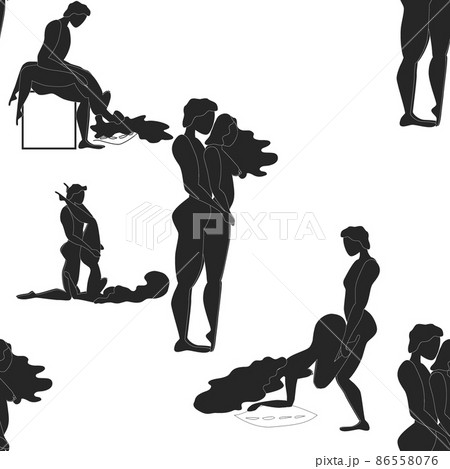 Kama Sutra seamless pattern design poster fabric. Kamasutra sketchy poses for making love. Set. Standing positions Kama Sutra seamless pattern design poster fabric. Kamasutra sketchy poses for making love. Set. Standing positions 86558076