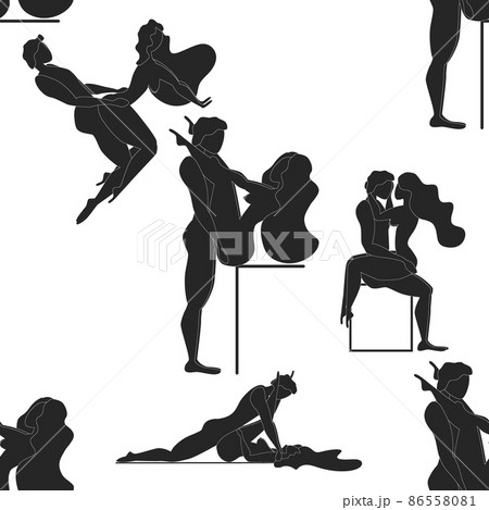 Kama Sutra seamless pattern design poster fabric. Kamasutra sketchy poses for making love. Set. Standing positions Kama Sutra seamless pattern design poster fabric. Kamasutra sketchy poses for making love. Set. Standing positions 86558081
