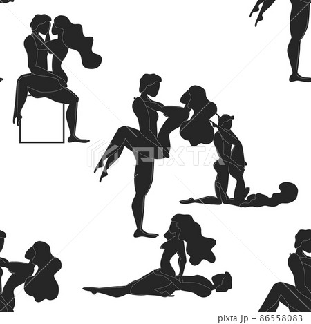 Kama Sutra seamless pattern design poster fabric. Kamasutra sketchy poses for making love. Set. Standing positions 86558083