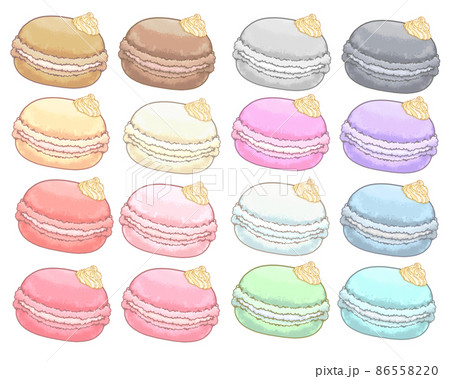 カラフルマカロン 16色セット ホイップクリームverのイラスト素材 8655