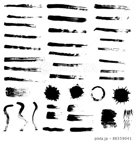 Big collection of black ink, vector brush strokes, tassels, grunge brush lines. Dirty decoration elements. Isolated on white background. Drawing manually. Vector Big collection of black ink, vector brush strokes, tassels, grunge brush lines. Dirty decoration elements. Isolated on white background. Drawing manually. Vector 86559041