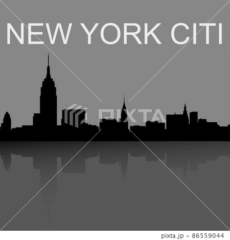 Modern vector landscape, New York skyline. Modern city, houses, skyscrapers. Gray silhouette of buildings on black background. Flat style. Vector 86559044