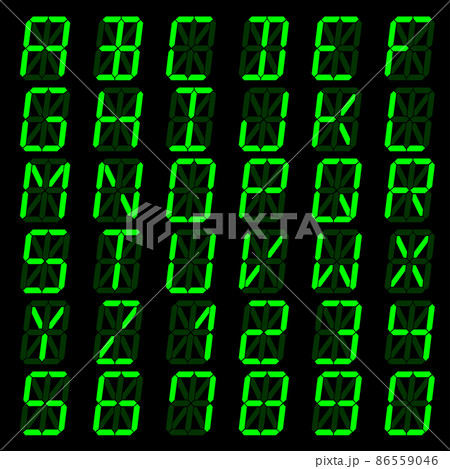 Light yellow digital font, letters and numbers. English alphabet in digital screen. LED board concept for billboards, airport, sports matches, and advertising 86559046