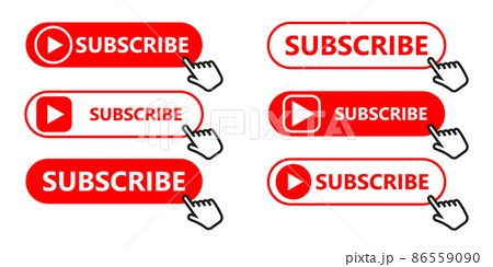Social media subscription button. Subscribe to the video channel, blog and newsletter. Red button with hand cursor for subscription. Flat style. Vector Social media subscription button. Subscribe to the video channel, blog and newsletter. Red button with hand cursor for subscription. Flat style. Vector 86559090