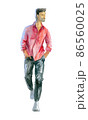 Figures of young people in casual clothes. They go to the viewer. Full-length. Watercolor illustration 86560025