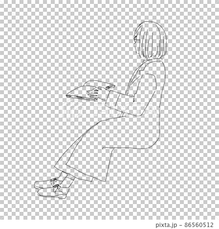 一個穿著白大衣看書的女人的線條藝術插圖 86560512