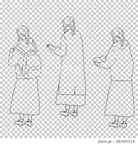 A simple female standing picture with only line drawings 86560514