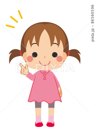 指差しポーズをしている可愛い小さな女の子のイラスト 白背景 クリップアート 全身 人物のイラスト素材